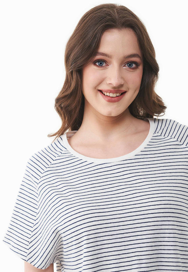 Thinly Striped Linen Blend T-Shirt Off White / Navy