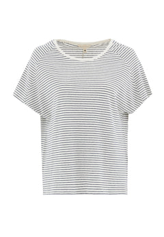 Thinly Striped Linen Blend T-Shirt Off White / Navy