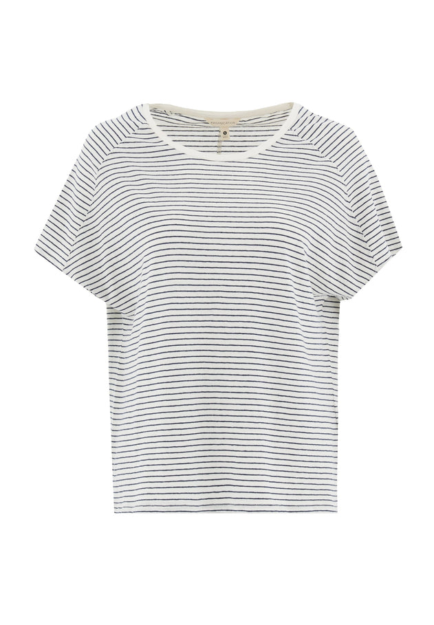 Thinly Striped Linen Blend T-Shirt Off White / Navy
