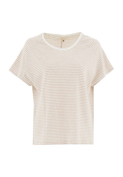 Thinly Striped Linen Blend T-Shirt Off White / Tan