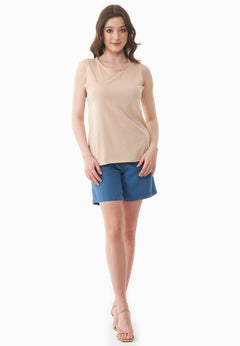 Modal Blend Round Neck Top Soft Beige