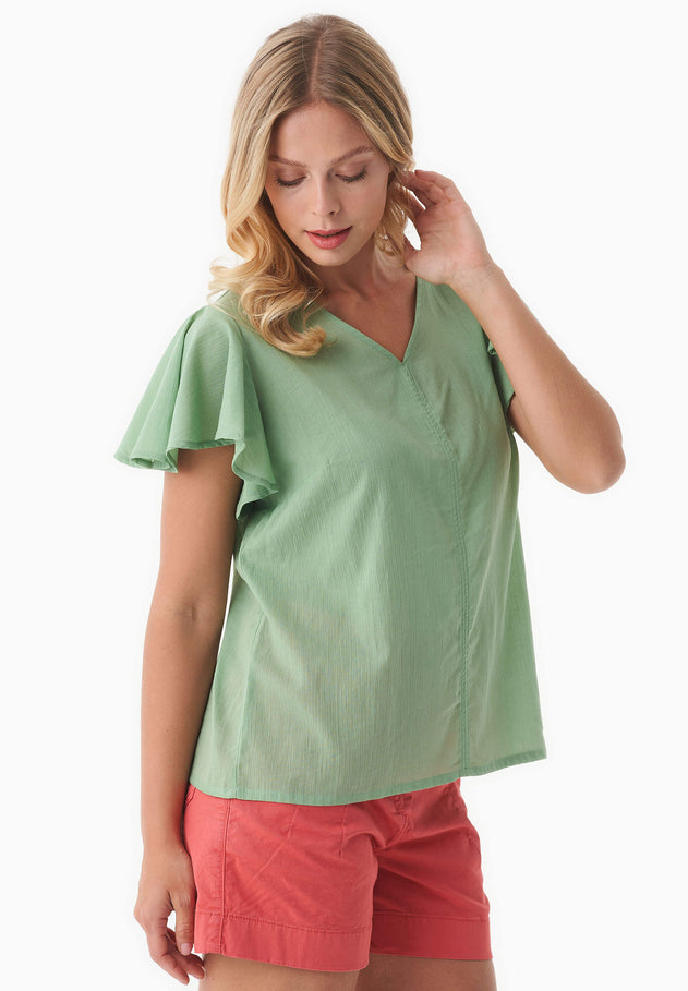 Butterfly Sleeve V-Neck Blouse Matcha Green