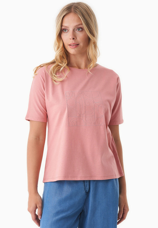 Embroidered Organic Cotton T-Shirt Flamingo Pink