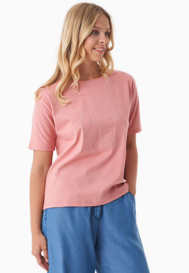 Embroidered Organic Cotton T-Shirt Flamingo Pink