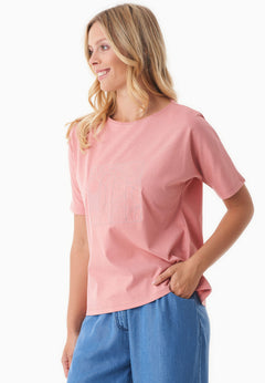 Embroidered Organic Cotton T-Shirt Flamingo Pink