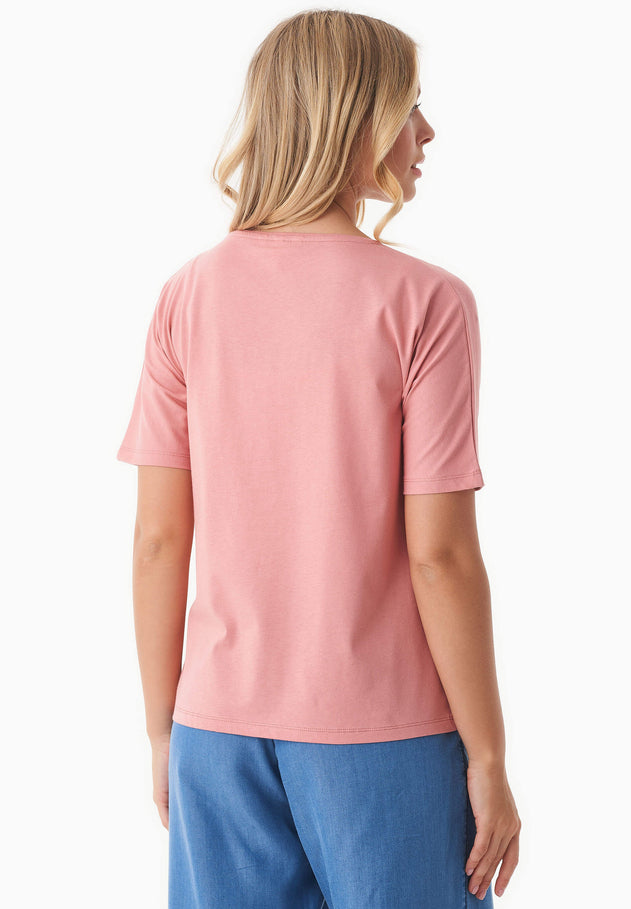 Embroidered Organic Cotton T-Shirt Flamingo Pink