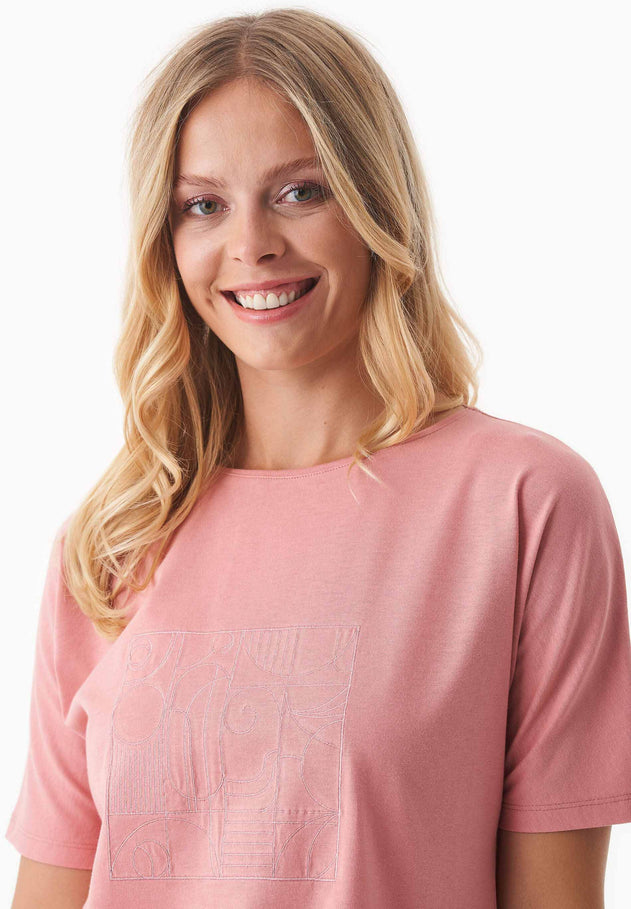 Embroidered Organic Cotton T-Shirt Flamingo Pink
