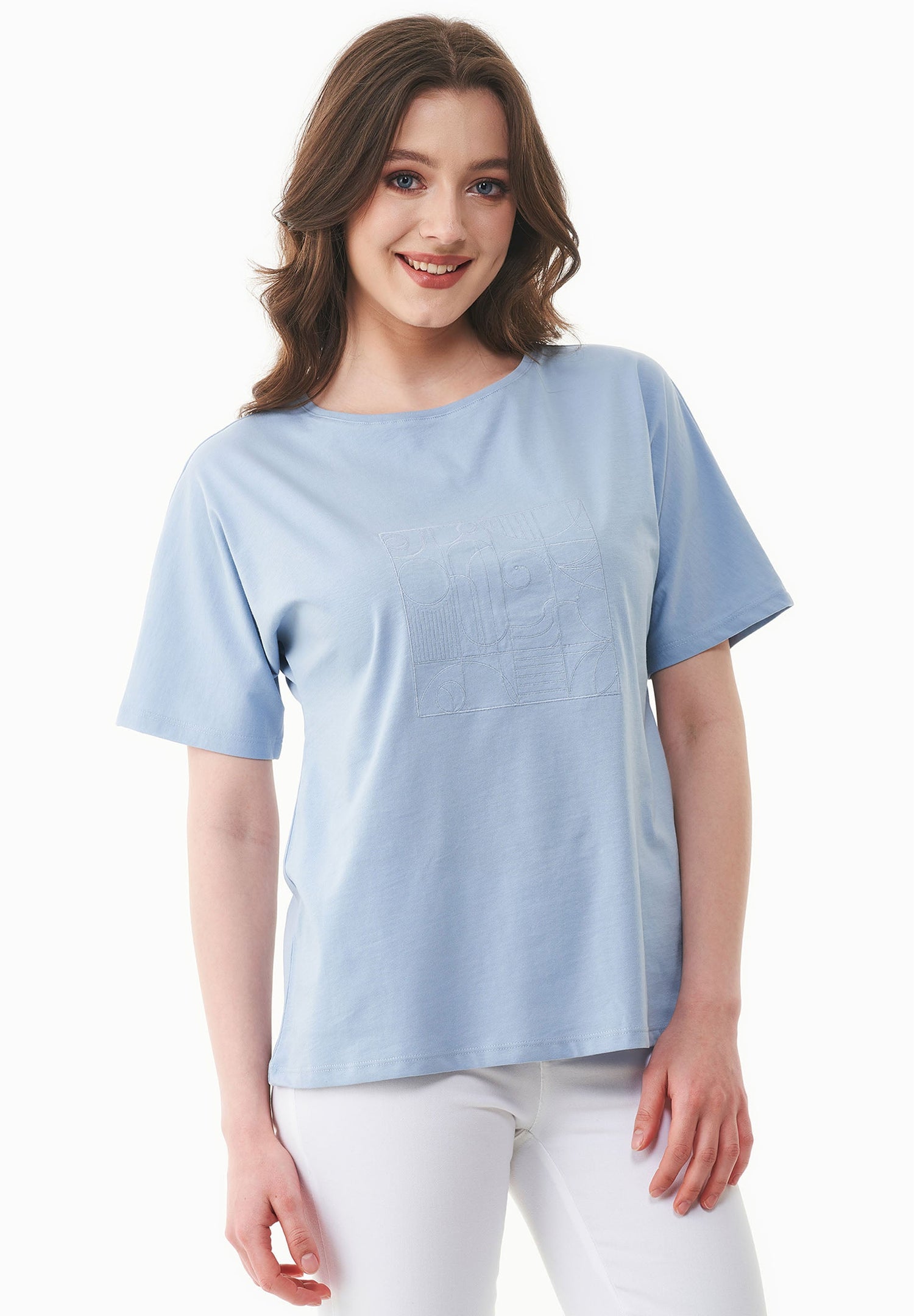 Embroidered Organic Cotton T-Shirt Ice Blue