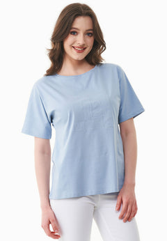 Embroidered Organic Cotton T-Shirt Ice Blue