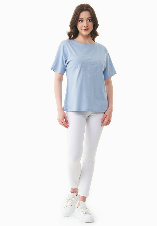 Embroidered Organic Cotton T-Shirt Ice Blue