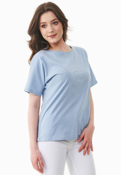 Embroidered Organic Cotton T-Shirt Ice Blue