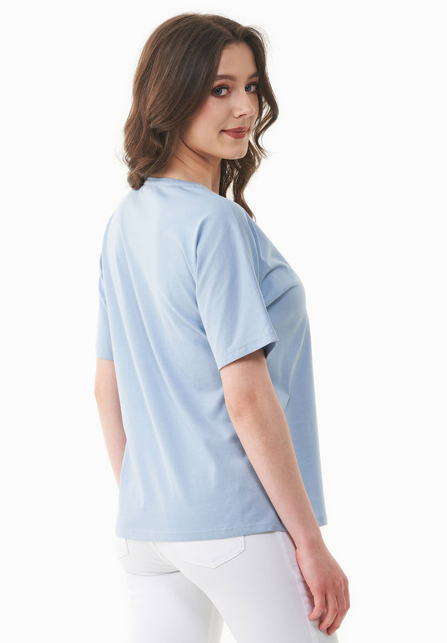 Embroidered Organic Cotton T-Shirt Ice Blue