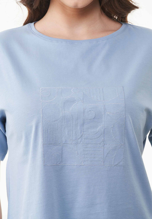 Embroidered Organic Cotton T-Shirt Ice Blue