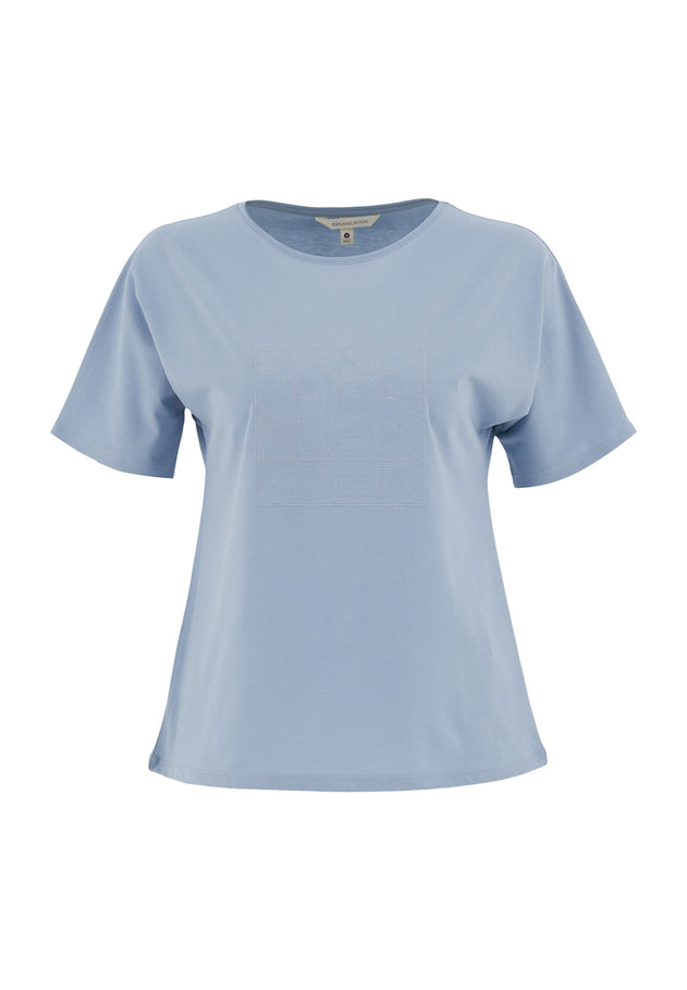 Embroidered Organic Cotton T-Shirt Ice Blue