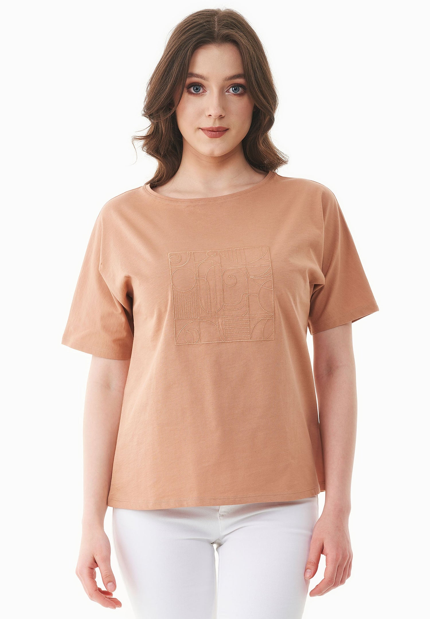 Embroidered Organic Cotton T-Shirt Tan