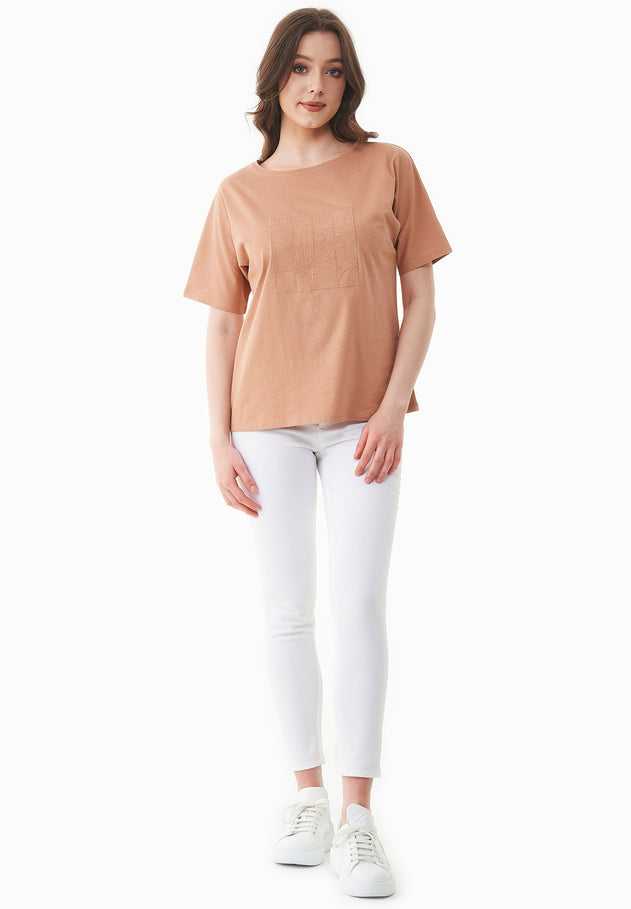 Embroidered Organic Cotton T-Shirt Tan