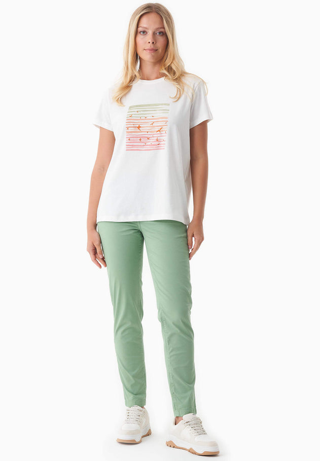 Embroidered Birds Print T-Shirt Off White