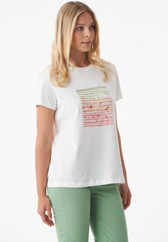 Embroidered Birds Print T-Shirt Off White