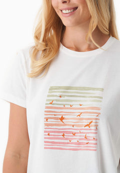 Embroidered Birds Print T-Shirt Off White