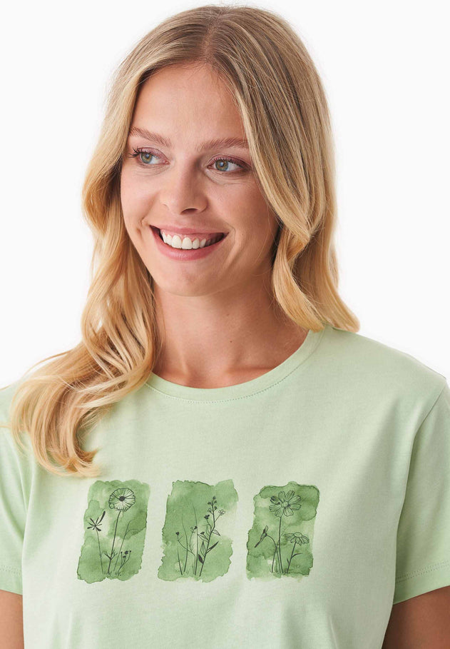 Nature Print Organic Cotton T-Shirt Foam Green