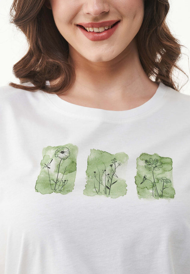 Nature Print Organic Cotton T-Shirt Off White