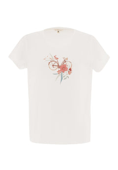 Flower Bike Print Organic Cotton T-Shirt Off White