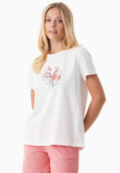 Flower Bike Print Organic Cotton T-Shirt Off White