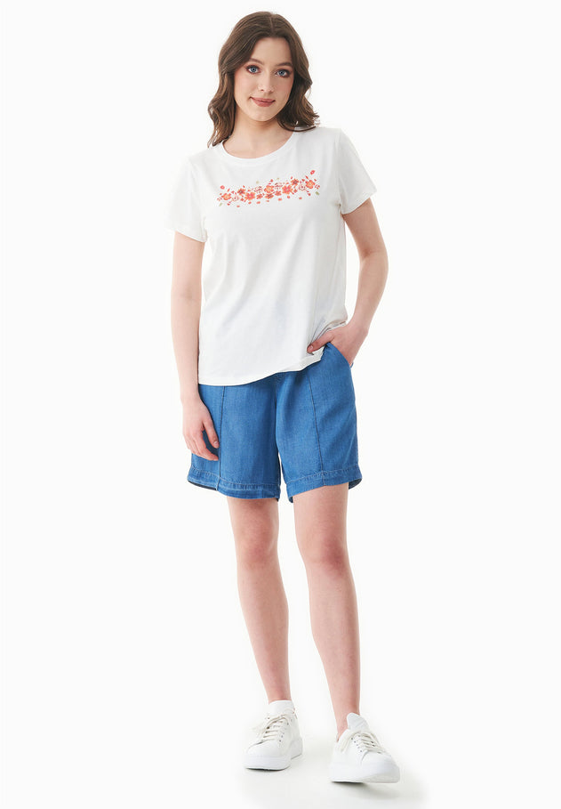 Flowers Print Organic Cotton T-Shirt Off White