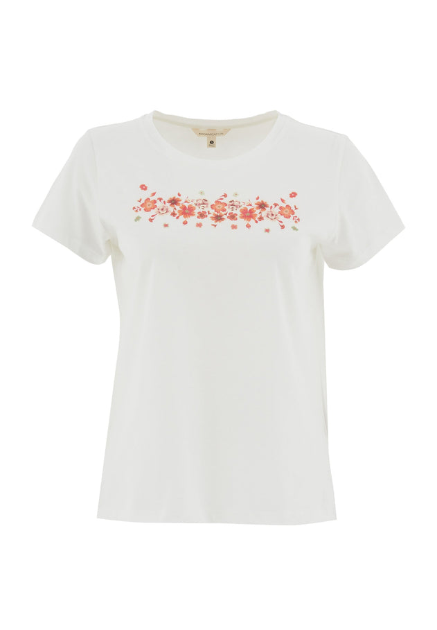 Flowers Print Organic Cotton T-Shirt Off White