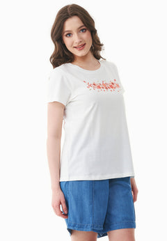 Flowers Print Organic Cotton T-Shirt Off White