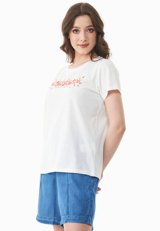 Flowers Print Organic Cotton T-Shirt Off White