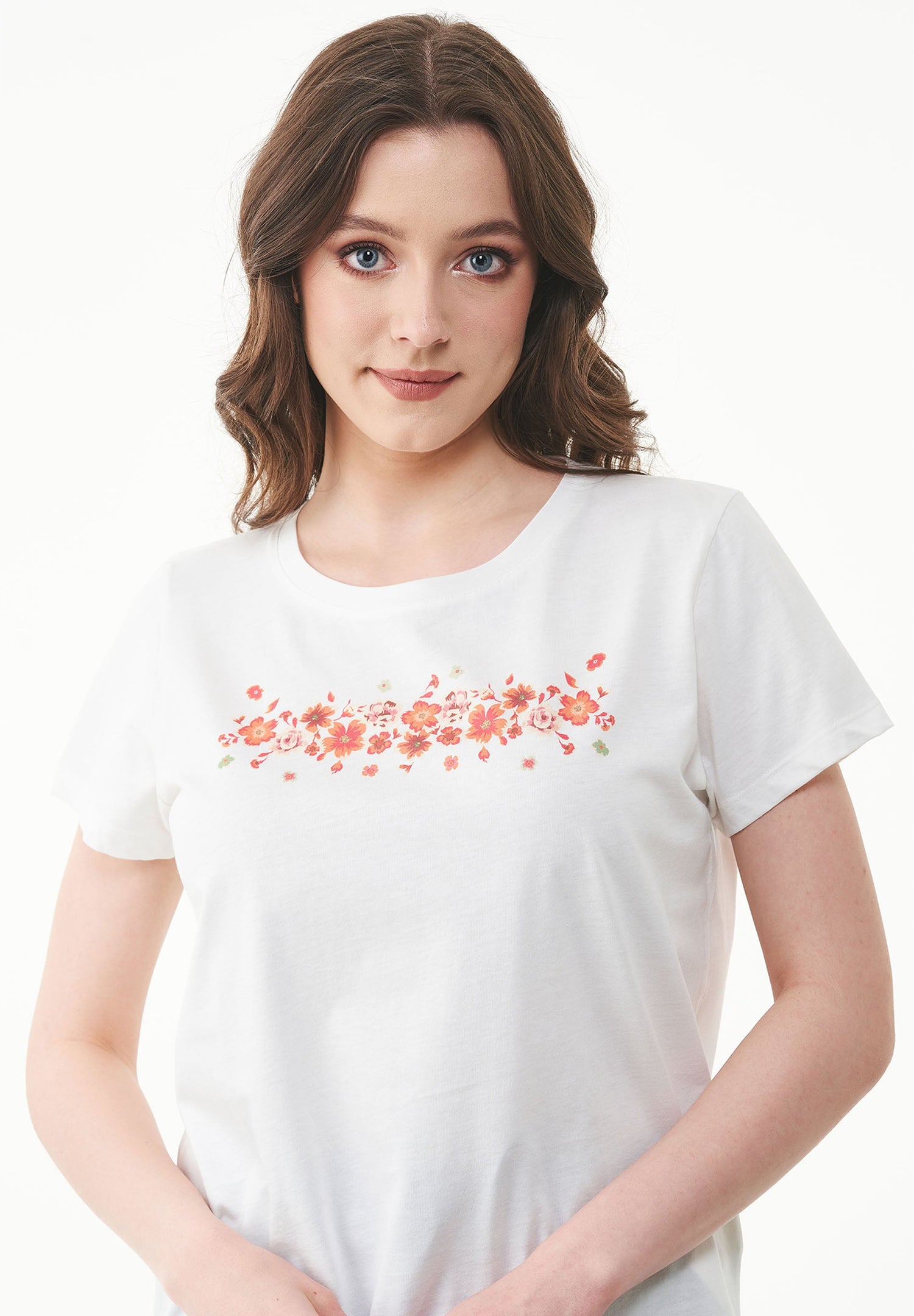 Flowers Print Organic Cotton T-Shirt Off White