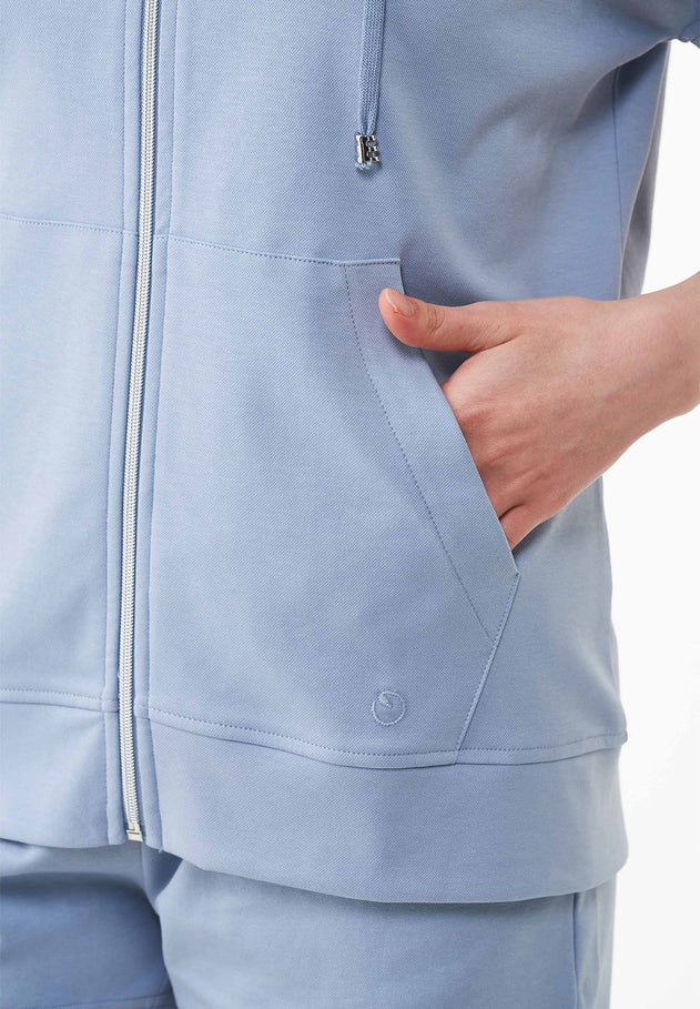 Women's Lightweight Short Sleeved Zipper Hoodie Ice Blue