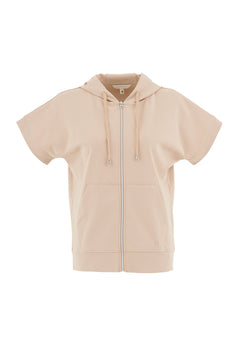 Women's Lightweight Short Sleeved Zipper Hoodie Soft Beige