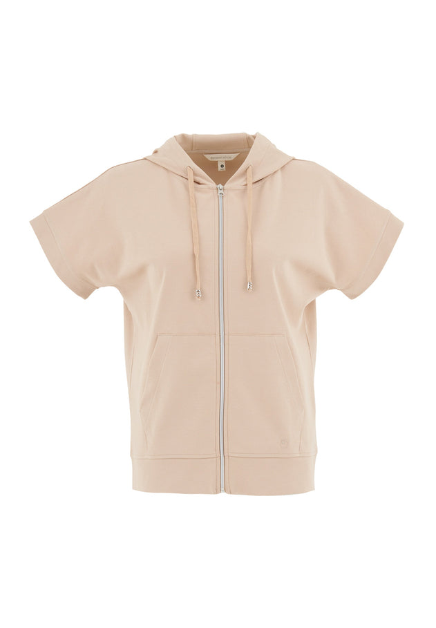 Women's Lightweight Short Sleeved Zipper Hoodie Soft Beige