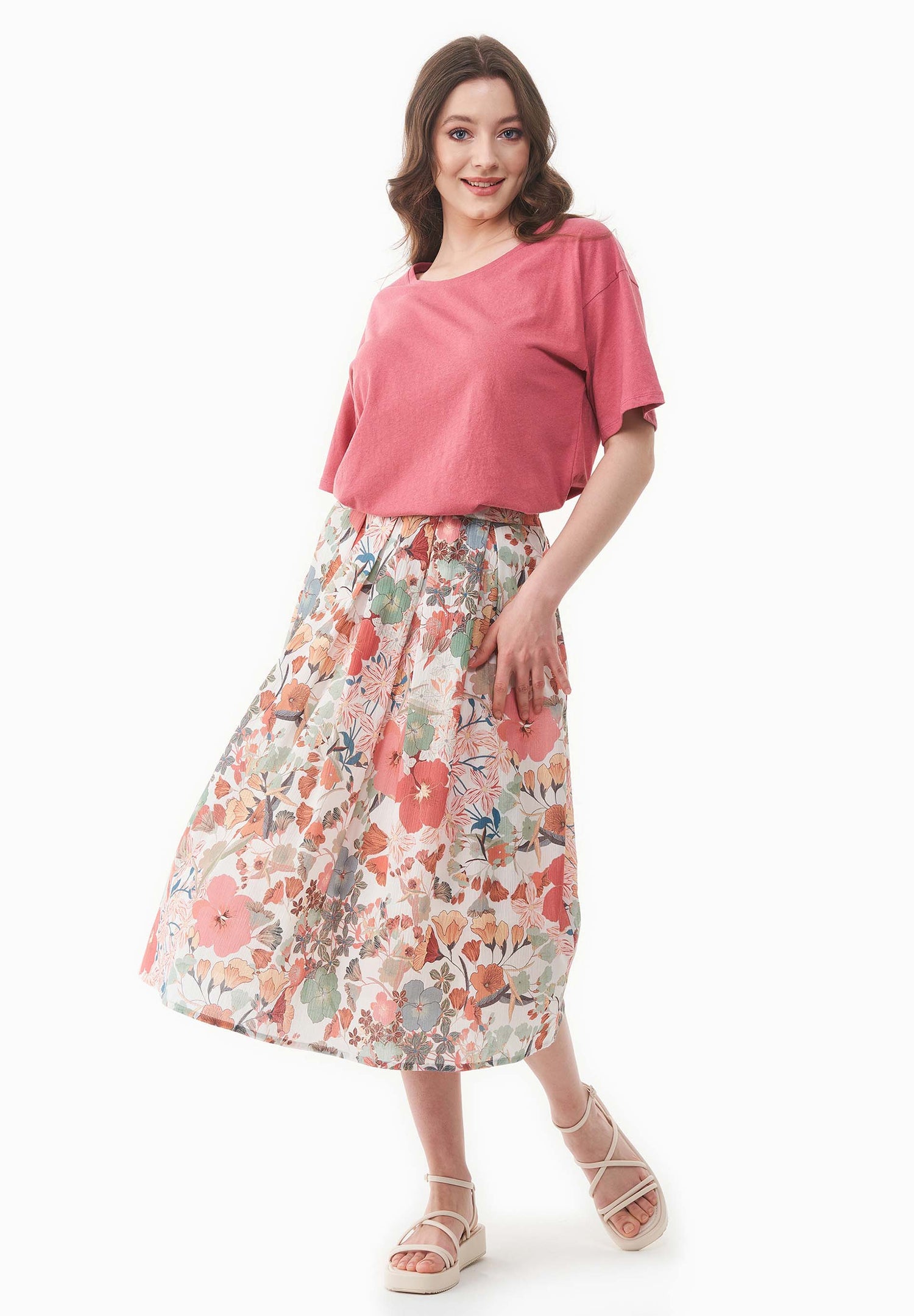 Patterned Organic Cotton Voile Skirt Flower Garden