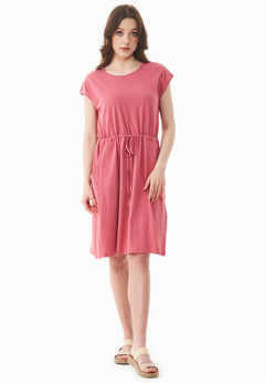 Short Sleeved Linen Blend Jersey Dress Desert Rose