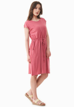 Short Sleeved Linen Blend Jersey Dress Desert Rose