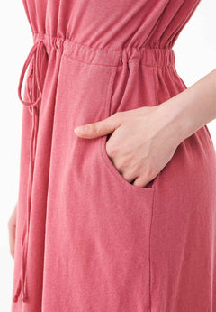 Short Sleeved Linen Blend Jersey Dress Desert Rose