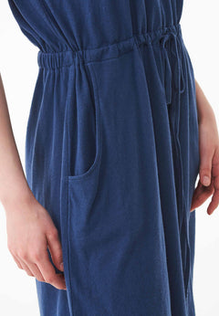 Short Sleeved Linen Blend Jersey Dress Navy
