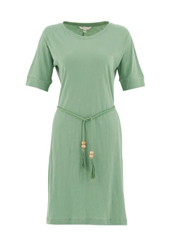 Belted Linen Blend Jersey Dress Matcha Green