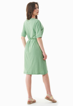 Belted Linen Blend Jersey Dress Matcha Green