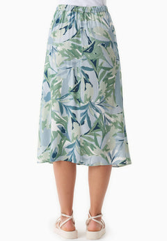 Patterned Viscose Midi Skirt Abstract Leaf