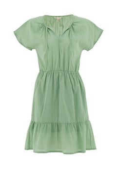 Organic Cotton Voile Tiered Dress Matcha Green