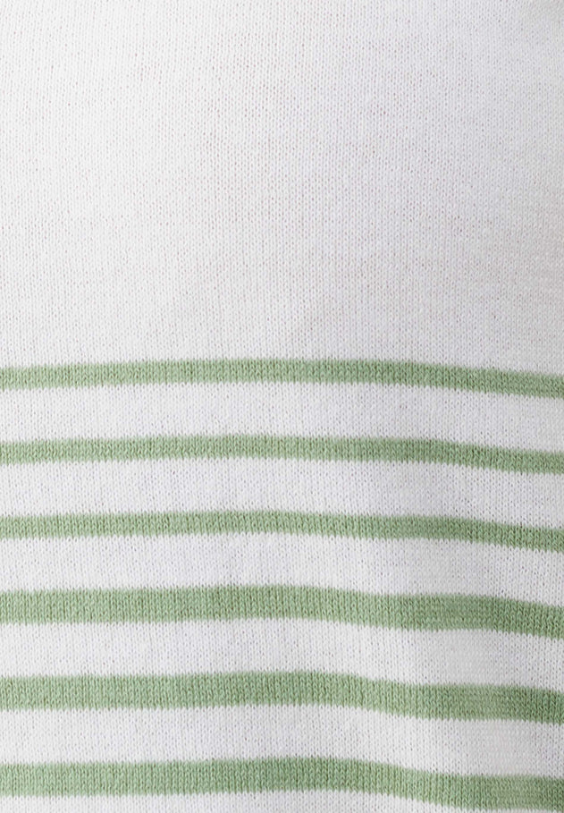 Women's Striped Knit T-Shirt Off White/Matcha Green
