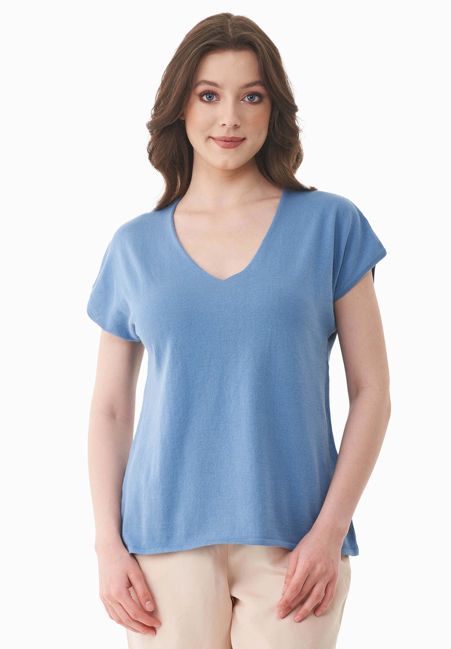 Women's Knit V-Neck T-Shirt Coronet Blue