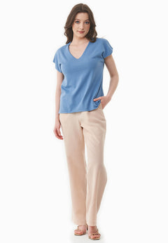 Women's Knit V-Neck T-Shirt Coronet Blue