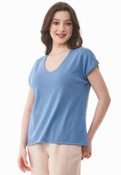 Women's Knit V-Neck T-Shirt Coronet Blue