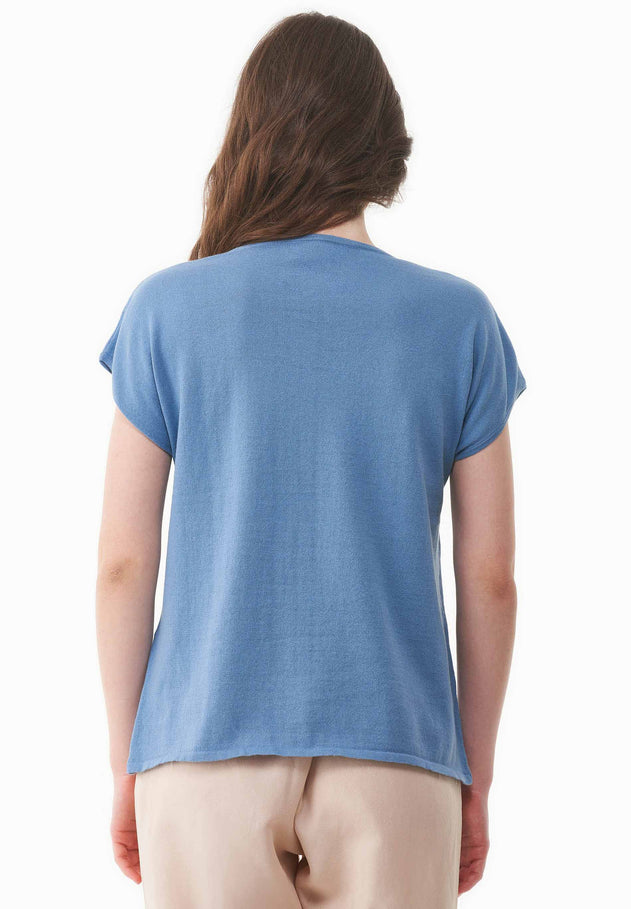 Women's Knit V-Neck T-Shirt Coronet Blue