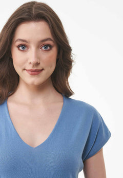 Women's Knit V-Neck T-Shirt Coronet Blue